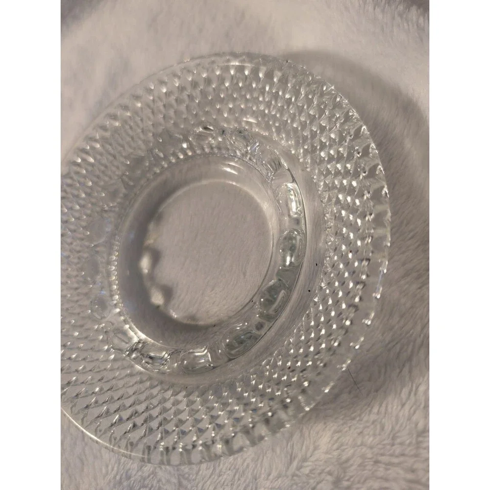 Vintage 1970s Indiana Glass Diamond Point Dish Ashtray or Pillar Candle 6.25
